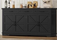 Usikey Buffet Cabinet, 61&rdquo; Large Sideboard Buffet Storage Cabinet with 3 Drawers, Farmhouse Coffee Bar with 4 Doors, for Kitchen, Living Room, Black New Open Box $399