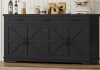 Usikey Buffet Cabinet, 61&rdquo; Large Sideboard Buffet Storage Cabinet with 3 Drawers, Farmhouse Coffee Bar with 4 Doors, for Kitchen, Living Room, Black New Open Box $399