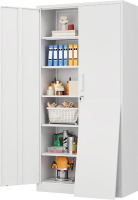Siesol Wide & Deep Metal Storage Cabinet with 2 Doors and 5 Adjustable Shelves,White Locking Metal Cabinet,Large Garage Storage Cabinets,Lockable Tall Pantry Cabinets for Home,Office,Garage,Shop 72x36x18 in White New Shelf Pull $299