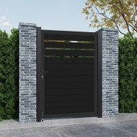 Mondaria Semi-Privacy Aluminum Fence Gate, 6ft H x 4ft W &ndash; Outdoor Decorative Gate with Metal Frame & Knob Kit, Posts Not Included New in Box $899