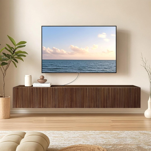 ZYBT 70.7" Floating TV Stand, Modern Wall Mount Entertainment Center TV Shelf, Media Console Under TV Storage Cabinet with Fluted Doors, TV Consoles for Living Room, Floating Cabinet for Wall (Walnut) New in Box $399