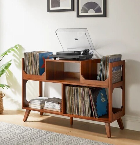 George Oliver Bailey Large Record Storage Console in Walnut New in Box $399