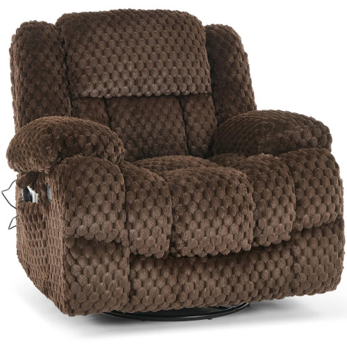 Latitude Run Kinue 41.3" W Swivel Upholstered Recliner with Massage and Heat, Dark Brown Faux Fur in Box $999