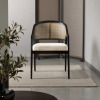 One Allium Way Aliha 19'' H Foam Padding Upholstered Cane Back Side Chair, Black Frame, Beige Linen, New in Box $699