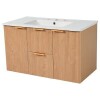 LOVMOR 36" Single Sink Bathroom Vanity White Ceramic Top 2 Drawers Wall Mounted Soft Close 2 Doors U Shaped Shelf Natural Wood, New Open Box $1,099