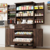 ONBRILL 71" Tall Kitchen Pantry Cabinet with 3 Drawers, Farmhouse Storage Cabinet with 6 Barn Door Shelves, with Load-Bearing Steel Pipe and Adjustable Shelves, Pantry Organizer, Brown, New in Box $599