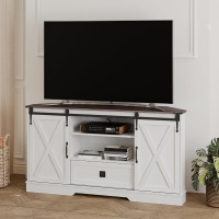 Melidee Corner TV Stand for 65" TV - with Sliding Barn Door - Wood Entertainment Center - Media Console Cabinet - 58"x15.7"x31"H, White, New in Box $399