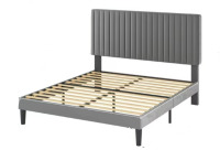 Allewie Full Size Velvet Upholstered Platform Bed Frame with Adjustable Vertical Channel Tufted Headboard, Grey, New in Box $299