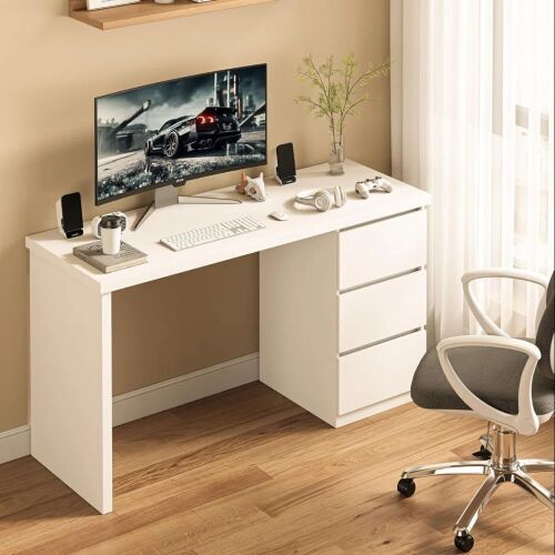 Ebern Designs Computer Desk with Drawers, Wood Work Desk, Home Office PC Desk, White, New Shelf Pull $399
