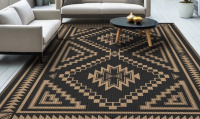 KUETH 5' x 8' Outdoor Rug Waterproof for Patio Carpet Plastic Reversible Straw Outdoor Rug for Camping Picnic Geometric Mat, Black & Brown Similar to Picture $199