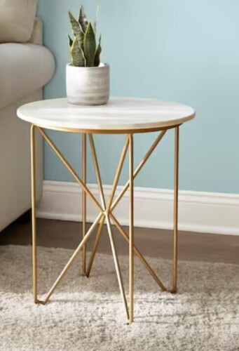 Home Decorators Collection Round Accent Table With Gold Finish Wire Base And Natural Marble Top New Shelf Pull $299