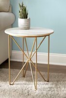 Home Decorators Collection Round Accent Table With Gold Finish Wire Base And Natural Marble Top New Shelf Pull $299