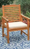 PHI VILLA Brown Natural Wood Patio Outdoor Dining Chair with Beige Cushion New In Box $299