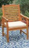 PHI VILLA Brown Natural Wood Patio Outdoor Dining Chair with Beige Cushion New In Box $299