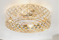 Mercer41 Yenci 19'' 7-Blade Crystal Glass Indoor Enclosed Caged Flush Mount Ceiling Fan with Light Kit and Remote Control New In Box $399