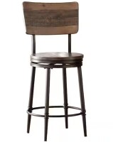 Hillsdale Furniture HH2 Home Jennings 26 in. H Brown Rounded Panel Back Metal & Wood Swivel Counter Stool with Distressed Walnut Wooden Seat $299
