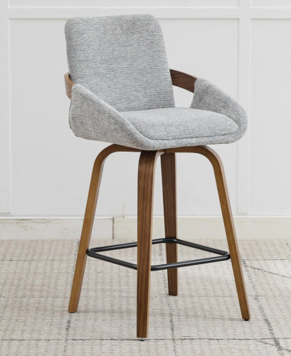 George Oliver 26" Swivel Upholstered Counter Stool with Walnut-Finish Bentwood Accent New In Box $399