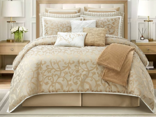 Lanco King Size Nanshing 14pc King Johnella Comforter Set Taupe $299