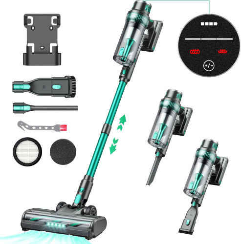 QikCln Cordless Vacuum Cleaner - 250W 30Kpa Powerful Stick Vacuum, 90000 RMP Motor, LED Display, Three Modes, 40 Mins Runtime Rechargeable Handheld Vacuum for Pet Hair Hardwood Carpet - Green New In Box $299