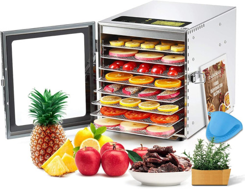 Cercker Food-Dehydrator Machine 8 Stainless Steel Trays, 500W Jerky Dehydrator for Meat, 190&ordm;F Mushroom Dryer, 24H Timer Fruits Dryer for Herbs, Veggies, Yogurt & Dog Treats New In Box $299