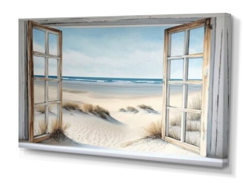 Designart Window To The Beach II Canvas Wall Art, 24" x 36" New In Box $99