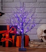 Lightshare 26 in. Halloween Willow Bonsai with 20 LED Purple Lights, Plug in or Battery / Glitzhome 20 in. H Lighted Pink Halloween Berries Table Tree New In Box Assorted $79