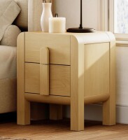 Ebern Designs Adora Modern Wood Nightstand With 2 Drawers, Curved Mid-Century End Table With Built-In Charging Station For Bedroom, Living Room, Entryway New in Box $399
