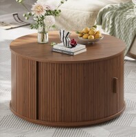 Ebern Designs 31.5" Modern Round Coffee Table With 360&deg; Curved Sliding Door New In Box $399