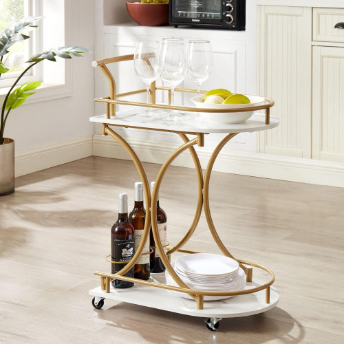 Cemkar 2-Tier Bar Cart, Mobile Bar Serving Cart, Industrial Style Wine Cart for Kitchen, Beverage Cart with Wine Rack and Glass Holder, Rolling Drink Trolley for Living Room Similar to Picture $199