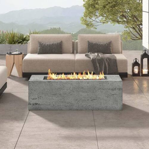 Streamdale Furniture Outdoor Rectangular Propane Fire Pit &ndash; 40,000 BTU, 41.9" MGO Patio Heater with Stainless Steel Burner, Gray, New in Box $599