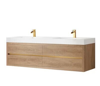 Roswell Palencia 72 in. W x 20 in. D x 23.6 in. H Double Bath Vanity in North American Oak with White Composite Integral Top New in Box $2699