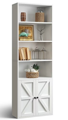 AOXUN White Composite Bookcase with Doors ( 21.9-in W x 71.3-in H x 9.3-in D ) Finished New Shelf Pull $299