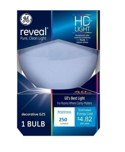 GE 48695 Reveal Incandescent G25 Globe Bulb, Soft White, 40W New In Box