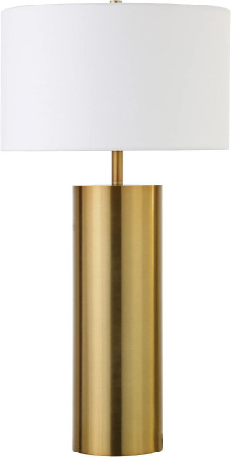 Henn&Hart 29.5" Mid-Century Modern 1-Light Table Lamp with White Fabric Drum Shade for Living Room, Bedroom, or Office, Brass New in Box $199