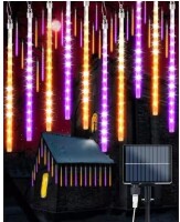 OGETFUUR Orange and Purple LED Halloween Light Bulb (20-Pack), 480 LED Meteor Shower Icicle Raindrop Lights with Timer Function / OGETFUUR 6W 24 Voltage Color Changing LED Halloween Projector Spotlight with Remote (4-Pack), 4-Dynamic Color Changing Modes 