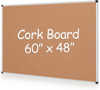 Board2by Extra Large Cork Bulletin Board 60" x 48", Silver Aluminum Frame, 5'x4' Cork Board for Wall Mounting, Wall Mounted Notice Board New Shelf Pull $299