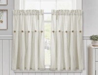 Lush Decor Linen Button Cotton Blend Tailored Cafe Curtain (Set of 2), 36" x 29" New $79