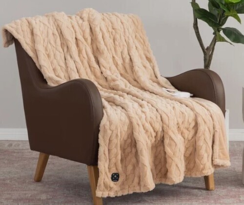 Berkshire Life 50" x 60" Heated Throw -Tan / Cream Assorted $79