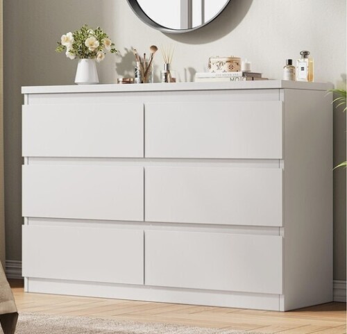 Jocoevol Modern 6 Drawer Dresser White Dresser for Bedroom, Simply Chest of Drawers, Wood Storage Dresser with Deep Drawers for Living Room Hallway Entryway, White New Open Box $299