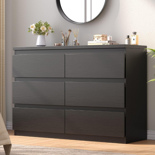 Jocoevol Modern 6 Drawer Dresser Black Dresser for Bedroom, Simply Chest of Drawers, Wood Storage Dresser with Deep Drawers for Living Room Hallway Entryway, Black $299