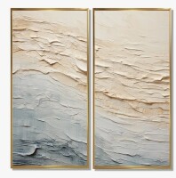 Ivy Bronx Modern Coastal Beige And Grey River I - Large Coastal Ocean Wall Art, 2-Piece Set, 18" x 36" New In Box $299