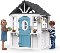 BTMWAY Kids Playhouse Outdoor,Cedar Wooden Play House for Kids Ages 3-6,with Dutch Door, Play Kitchen, Interactive Doorbell, Sink, Flowerpot, Birdcage Similar to Picture $399