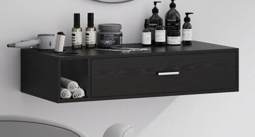 Corrigan Studio&reg; Thame Wall Mount Salon Station, Beauty Salon Stations Equipment with Drawer, Hair Salon Station Cabinet with Side Open Space, Stylist Salon Stations Storage Cabinets with 3 Hair Dryer Holes $299
