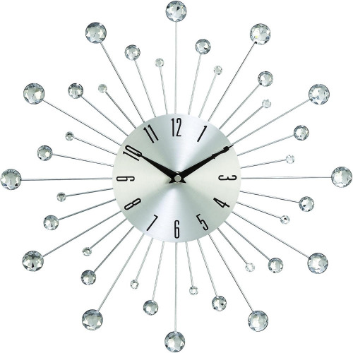 Deco 79 Metal Starburst Decorative Wall Clock With Crystal Accents for Home and Room, 15" x 2" x 15", Silver New In Box $89
