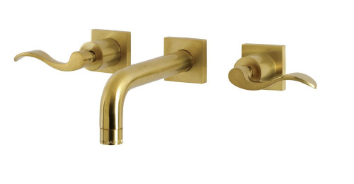 Kingston Tulare KS6127DFL - NuWave Double-Handle 3-Hole Wall Mount Bathroom Faucet, Brushed Brass New In Box $599