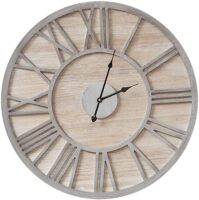 Madison Park Mason Farmhouse Wall Clock 23.6 Inch for Living Room, Wood/Metal D&eacute;cor Office Decoration, Quartz Battery Operated Easy to Read Roman Numeral, 23.6" Diameter, Natural/Grey New in Box $199