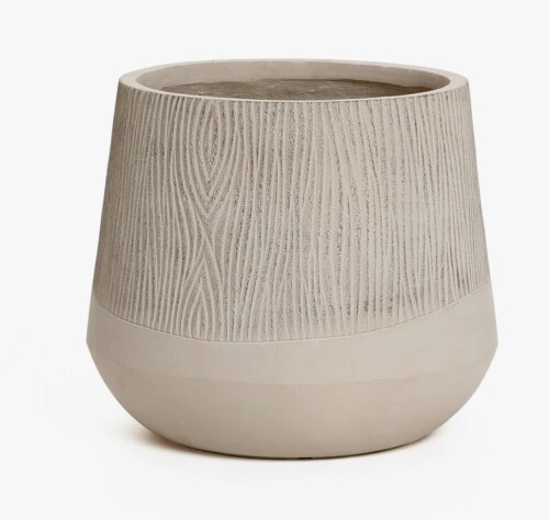 Latitude Run&reg; Round Tapered Planter, Two-Tone Wood Pattern Indoor Outdoor MgO Planter with Drainage Hole New In Box $199
