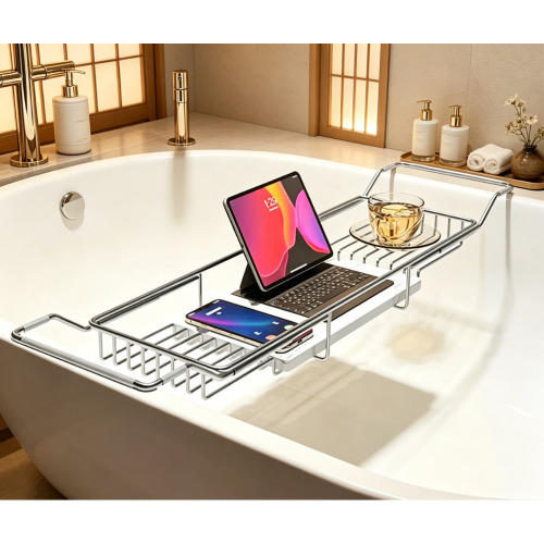 Mercer41 Bathtub Tray Stainless Steel with Marble Base, Adjustable Rustproof Bath Caddy for Spa Relaxation Bath Bombs New In Box $199