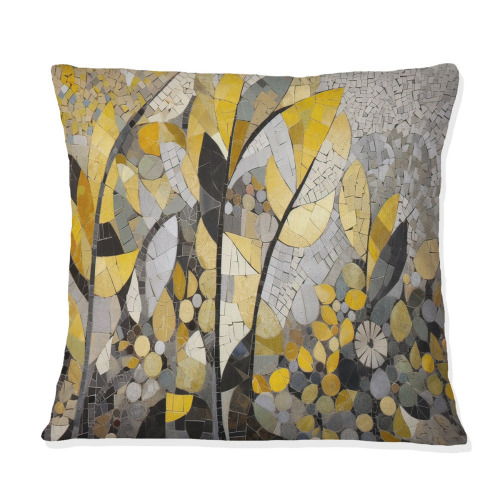 Design Art 18" x 18" Yellow And Grey Patterns In Artistic Fusion - Boho Mosaic Printed Pillow New In Box $79