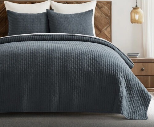 EverGrace 3-Piece Cal-King Cross Stitch Cotton Quilt Set New $299